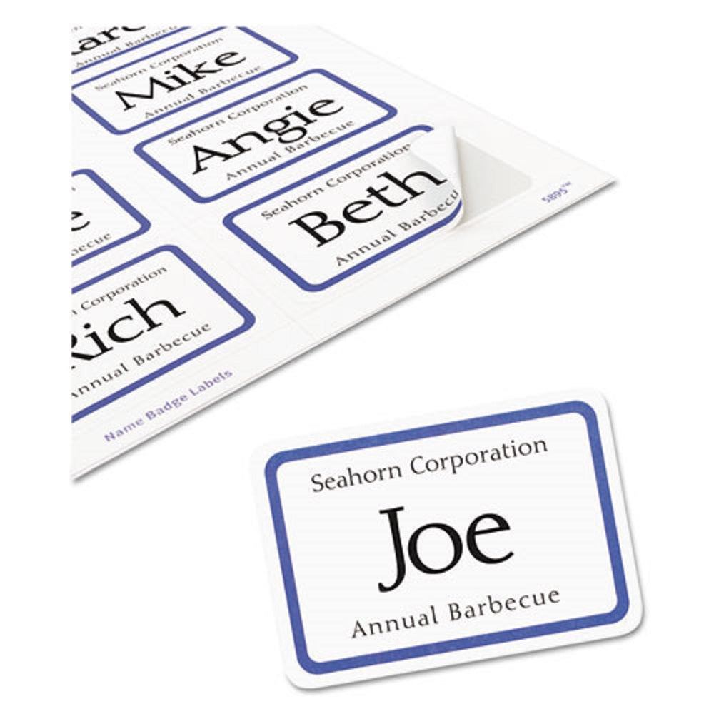 FLEXIBLE ADHESIVE NAME BADGE LABELS - WHITE/ BLUE BORDER