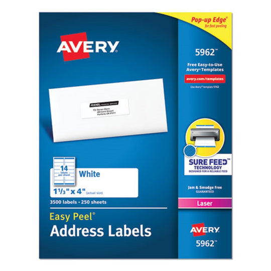 AVERY EASY PEEL WHITE ADDRESS LABELS W/ SURE FEED TECHNOLOGY, LASER PRINTERS - WHITE