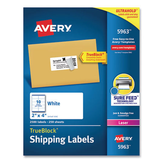 SHIPPING LABELS W/ TRUEBLOCK TECHNOLOGY, LASER PRINTERS - WHITE