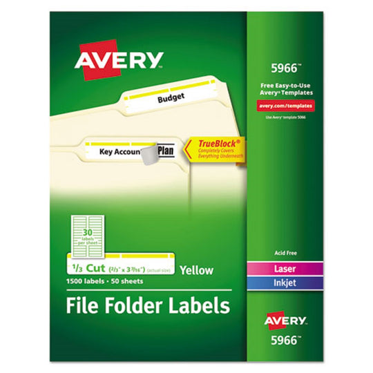 PERMANENT TRUEBLOCK FILE FOLDER LABELS W/ SHURE FEED TECHNOLOGY - WHITE