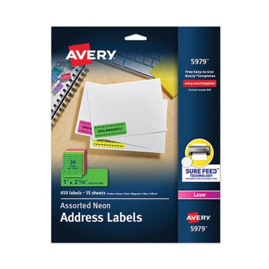 AVERY SHIPPING LABELS - NEON MAGENTA - NEON GREEN - NEON YELLOW