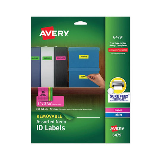 HIGH-VIS REMOVABLE LASER/INKJET ID LABELS W/ SURE FEED - NEON