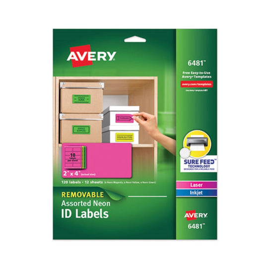 HIGH-VIS REMOVABLE LASER/ INKJET ID LABELS - ASSORTED NEON