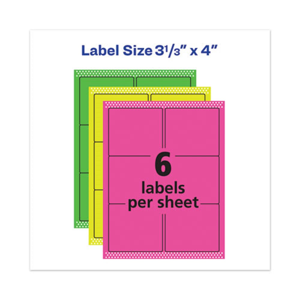 AVERY HIGH-VIS REMOVABLE LASER/ INKJET ID LABELS W/ SURE FEED - NEON