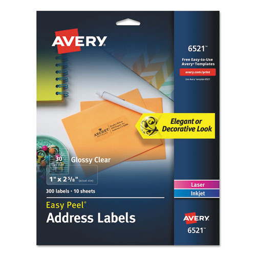 EASY PEEL MAILING LABELS W/ SURE FEED TECHNOLOGY, INKJET/LASER PRINTERS - GLOSSY CLEAR