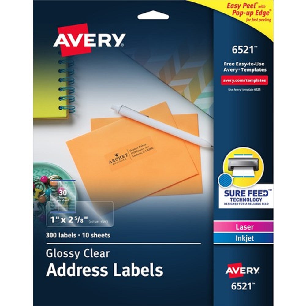 EASY PEEL MAILING LABELS W/ SURE FEED TECHNOLOGY, INKJET/LASER PRINTERS - GLOSSY CLEAR