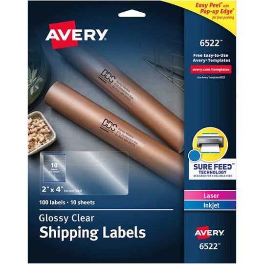 GLOSSY CLEAR EASY PEEL MAILING LABELS W/ SURE FEED TECHNOLOGY, INKJET/ LASER PRINTERS - CLEAR