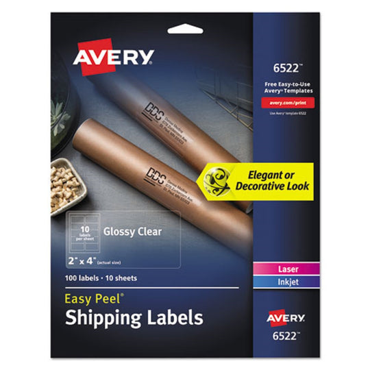 GLOSSY CLEAR EASY PEEL MAILING LABELS W/ SURE FEED TECHNOLOGY, INKJET/ LASER PRINTERS - CLEAR