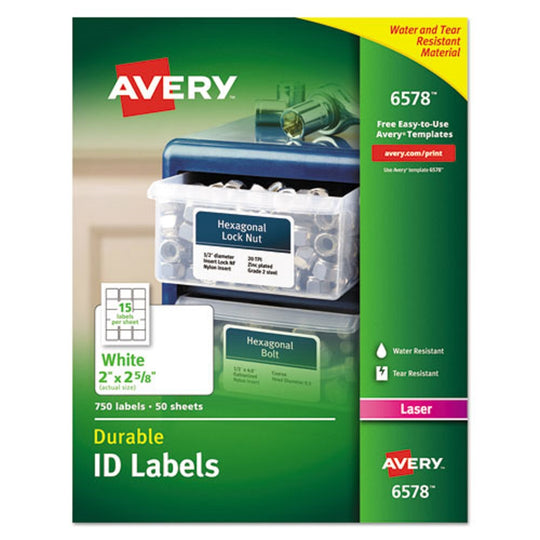 DURABLE PERMANENT ID LABELS W/ TRUE BLOCK TECHNOLOGY, LASER PRINTERS - WHITE