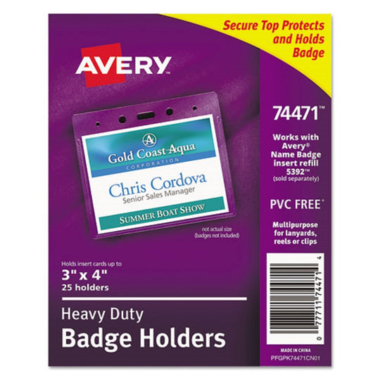 SECURE TOP HEAVY-DUTY BADGE HOLDERS, HORIZONTAL - CLEAR