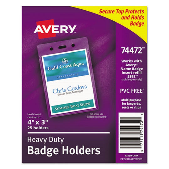 SECURE TOP HEAVY DUTY BADGE HOLDERS, VERTICAL - CLEAR