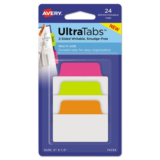 AVERY ULTRA TABS REPOSITIONABLE MARGIN TABS - ASSORTED NEON