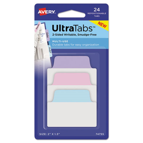 ULTRA TABS REPOSITIONABLE STANDARD TABS, 1/5-CUT - ASSORTED PASTELS