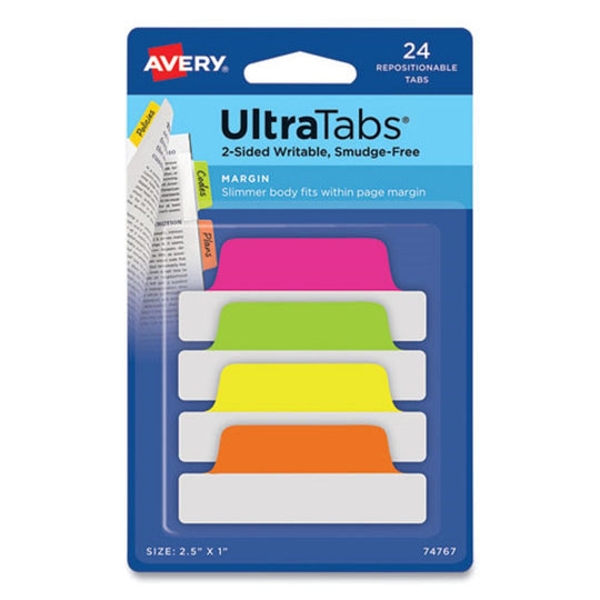 ULTRA TABS, REPOSISTIONABLE MARGIN TABS - ASSORTED NEON COLORS
