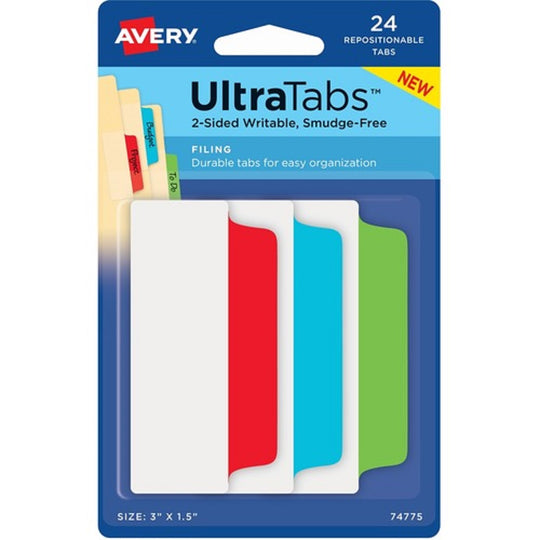 AVERY ULTRA TABS REPOSITIONALBLE - ASSORTED PRIMARY COLORS - 24/PACK