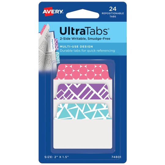 AVERY ULTRA TABS REPOSITIONABLE STANDARD TABS - ASSORTED GEOMETRIC