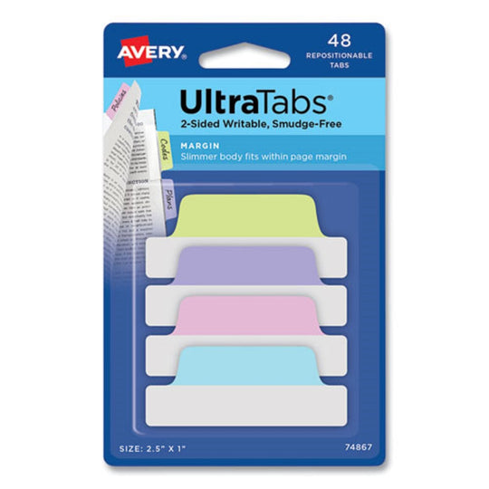 AVERY ULTRA TABS REPOSITIONABLE MARGIN TABS - ASSORTED PASTELS