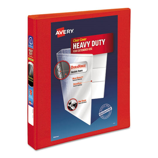 HEAVY-DUTY VIEW BINDER W/ DURAHINGE & ONE TOUCH EZD RINGS - RED