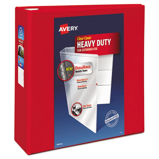 HEAVY-DUTY VIEW BINDER W/ DURAHINGE & LOCKING ONE TOUCH EZD RINGS - RED