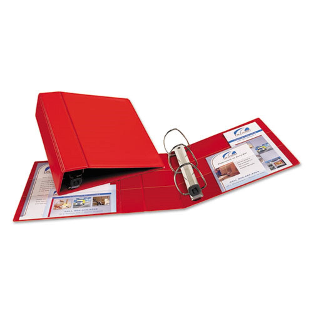 HEAVY-DUTY VIEW BINDER W/ DURAHINGE & LOCKING ONE TOUCH EZD RINGS - RED