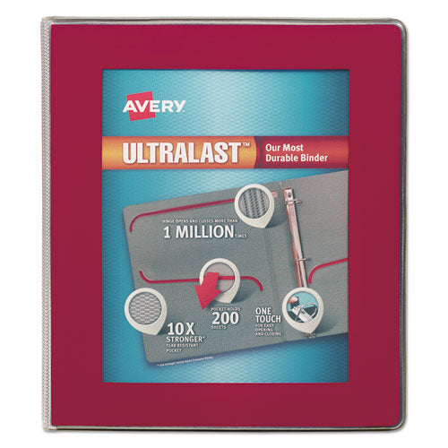 ULTRA LAST HEAVY-DUTY VIEW BINDER W/ ONE TOUCH SLANT RINGS - RED