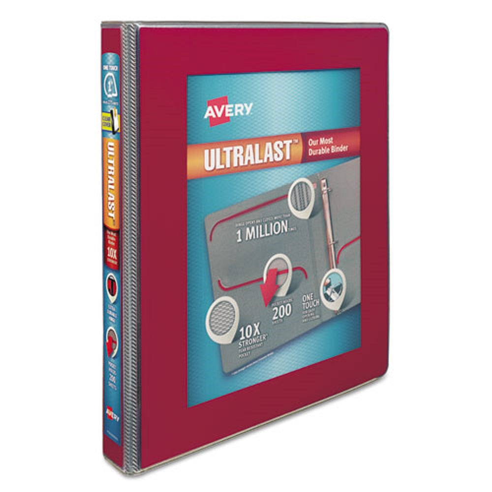 ULTRA LAST HEAVY-DUTY VIEW BINDER W/ ONE TOUCH SLANT RINGS - RED