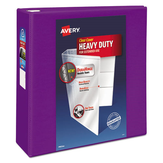 HEAVY-DUTY VIEW BINDER W/ DURAHINGE & LOCKING ONE TOUCH EZD RINGS - PURPLE