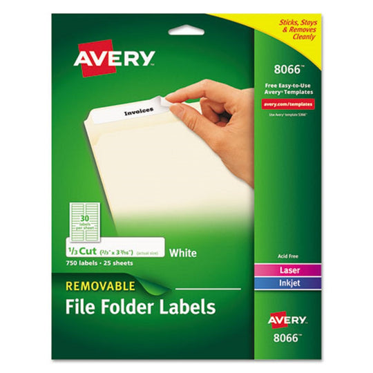 REMOVABLE FILE FOLDER LABELS W/ SURE FEED TECHNOLOGY - WHITE