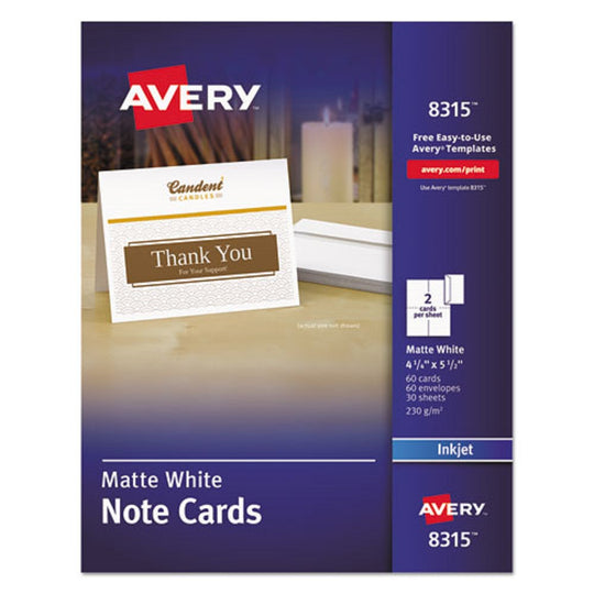 NOTE CARDS W/ MATCHING ENVELOPES, INKJET - MATTE WHITE