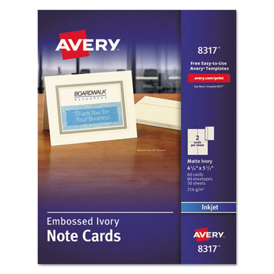 NOTE CARDS W/ MATCHING ENVELOPES, INKJET - EMBOSSED MATTE IVORY