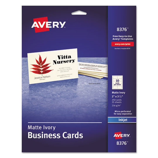 PRINTABLE MICROPERFORATED BUSINESS CARDS W/ SURE FEED TECHNOLOGY, INKJET - IVORY