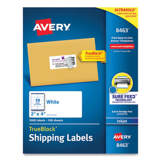 SHIPPING LABELS W/ TRUE BLOCK TECHNOLOGY, INKJET PRINTERS - WHITE