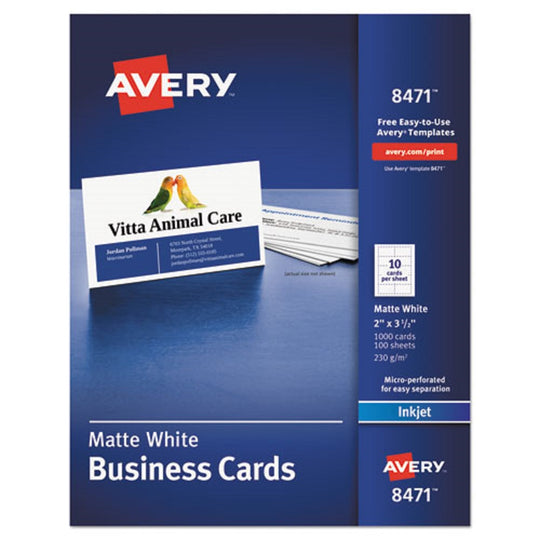 PRINTABLE MICROPERFORATED BUSINESS CARDS W/ SURE FEED TECHNOLOGY, INKJET - WHITE