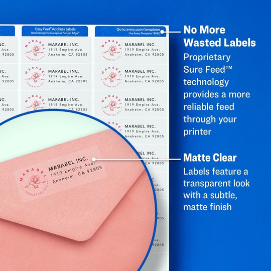 EASY PEEL MAILING LABELS W/ SURE FEED TECHNOLOGY, INKJET PRINTERS - CLEAR