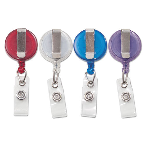 TRANSLUCENT RETRACTABLE ID CARD REEL - ASSORTED COLORS - 4/PACK