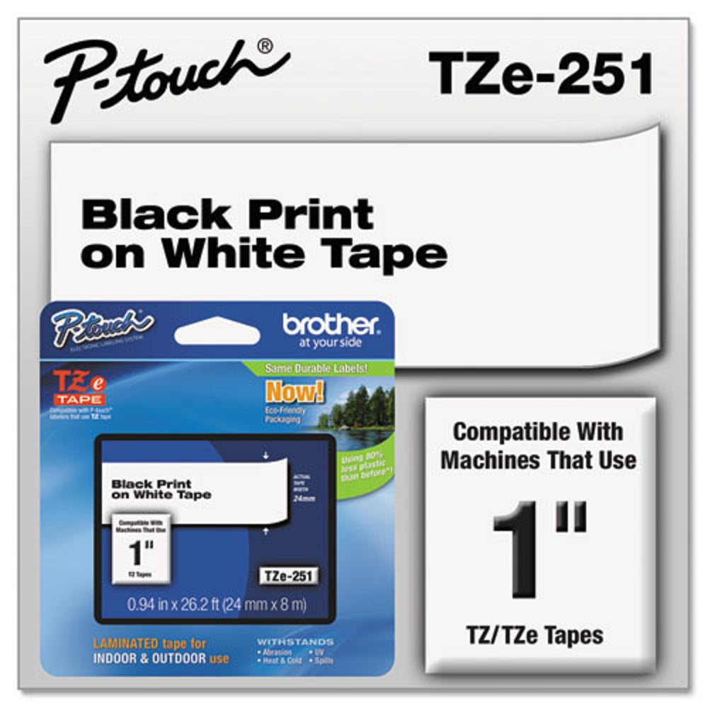 TZe STANDARD ADHESIVE LAMINATED LABELING TAPE - BLACK on WHITE