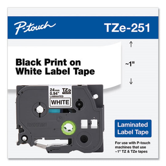 TZe STANDARD ADHESIVE LAMINATED LABELING TAPE - BLACK on WHITE