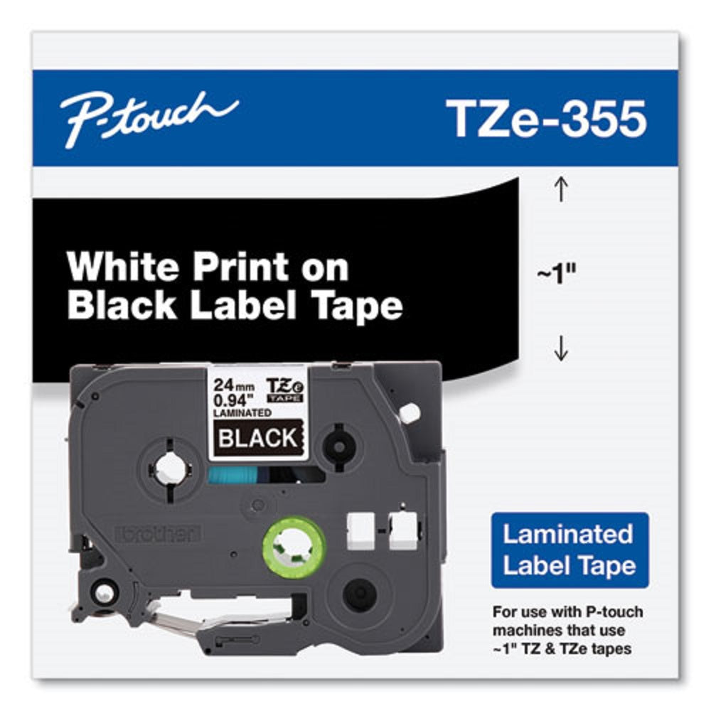 TZe STANDARD ADHESIVE LAMINATED LABELING TAPE - WHITE on BLACK