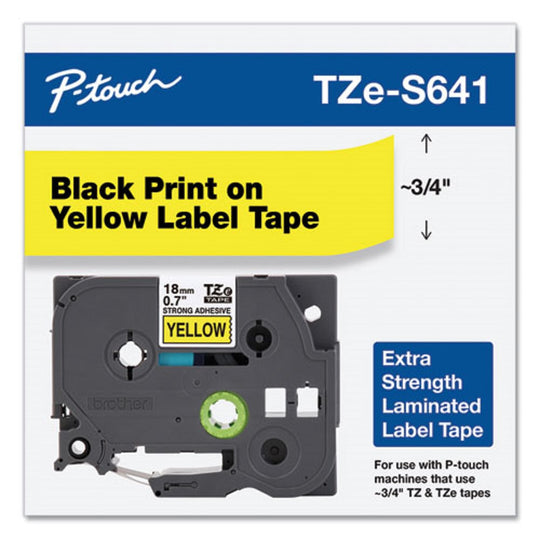 TZe EXTRA STRENGTH ADHESIVE LAMINATED LABELING TAPE - BLACK on YELLOW