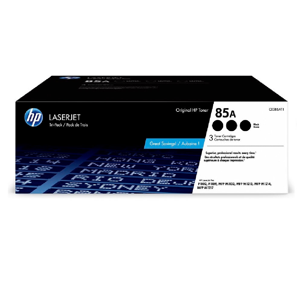 HP 85A, (CE285A-T) 3-PACK BLACK ORIGINAL LASERJET TONER CARTRIDGES