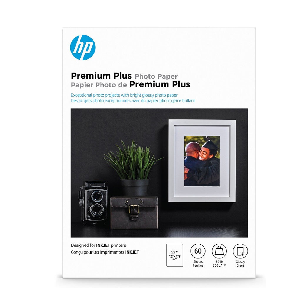 HP (CR669A) Premium Plus Photo Paper, 11.5 mil, 5 x 7, Glossy White, 60/Pack