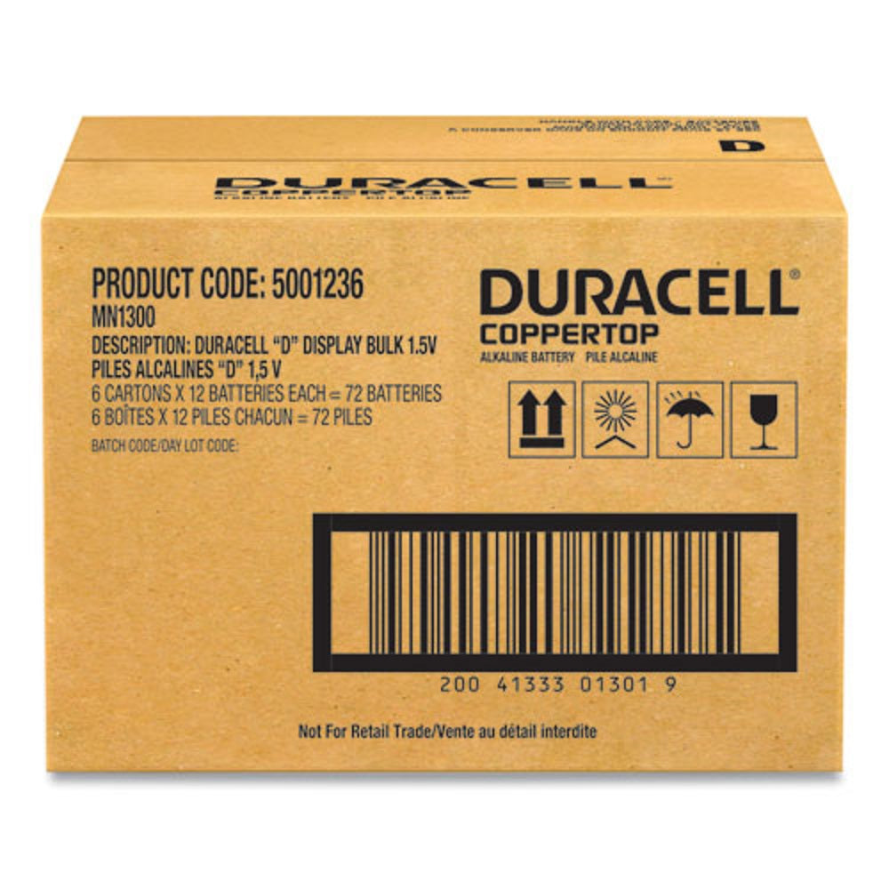 DURACELL® COPPERTOP ALKALINE D BATTERIES - 72/CARTON