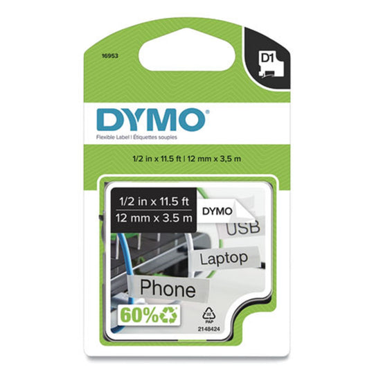 D1 FLEXIBLE NYLON LABEL MAKER TAPE - BLACK ON WHITE