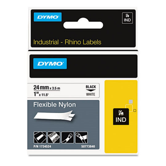 RHINO FLEXIBLE NYLON INDUSTRIAL LABEL TAPE - WHITE/BLACK PRINT