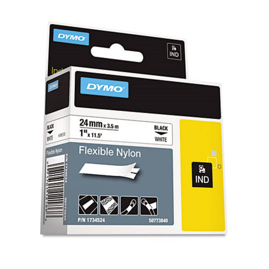 RHINO FLEXIBLE NYLON INDUSTRIAL LABEL TAPE - WHITE/BLACK PRINT