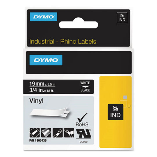 RHINO PERMANENT VINYL INDUSTRIAL LABEL TAPE - BLACK/WHITE PRINT