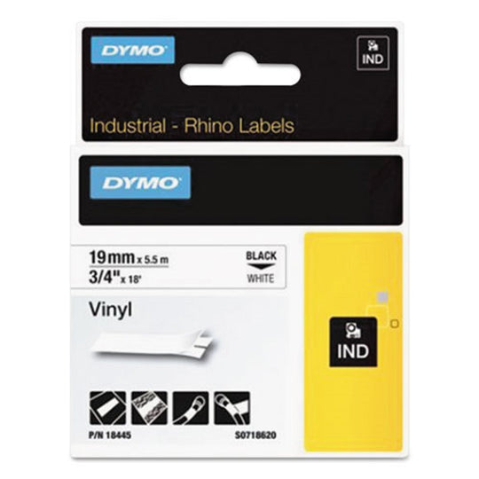 RHINO PERMANENT VINYL INDUSTRIAL LABEL TAPE - WHITE/BLACK PRINT