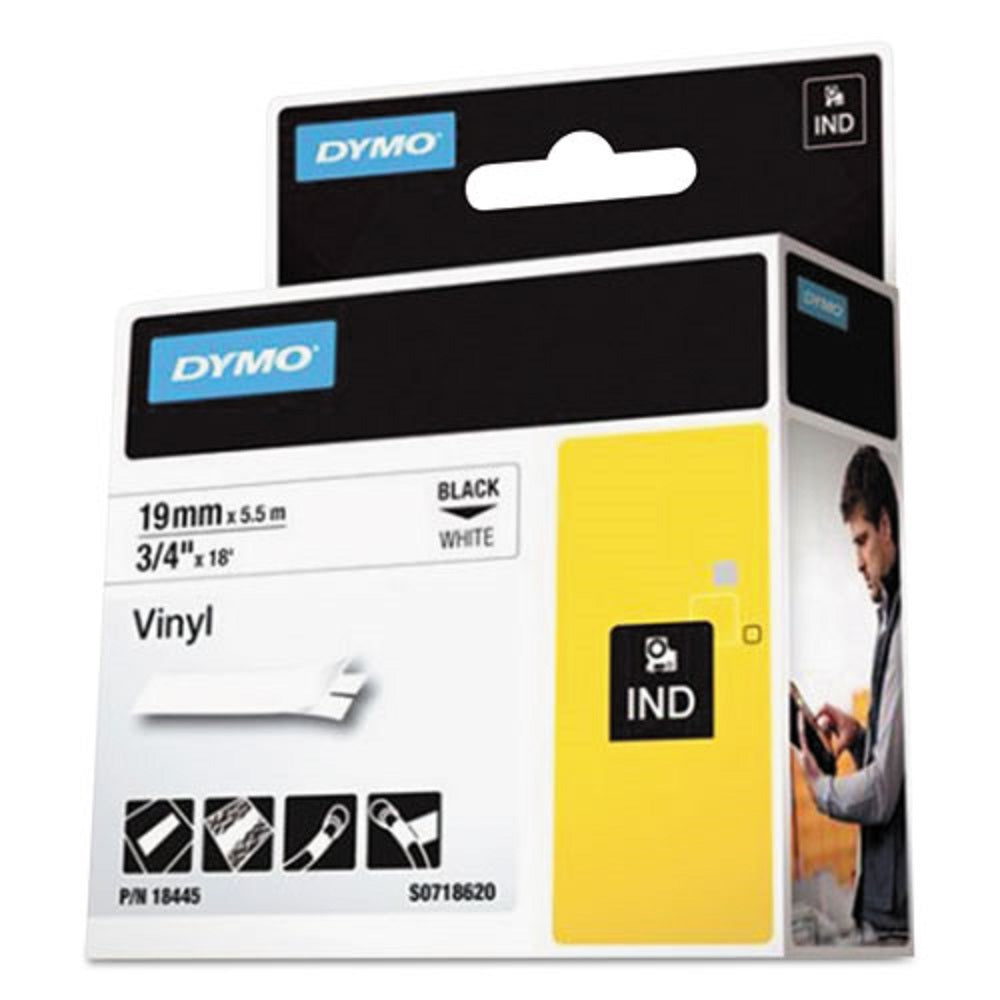 RHINO PERMANENT VINYL INDUSTRIAL LABEL TAPE - WHITE/BLACK PRINT