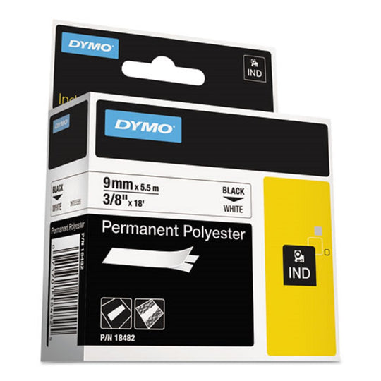 RHINO PERMANENT POLY INDUSTRIAL LABEL TAPE - WHITE/BLACK PRINT