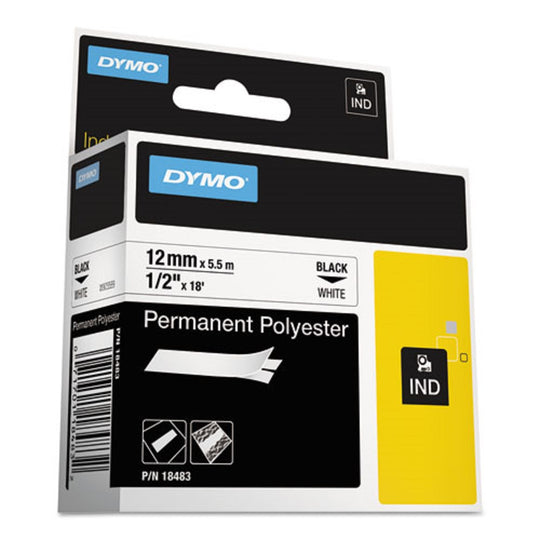 RHINO PERMANENT POLY INDUSTRIAL LABEL TAPE - WHITE/BLACK PRINT